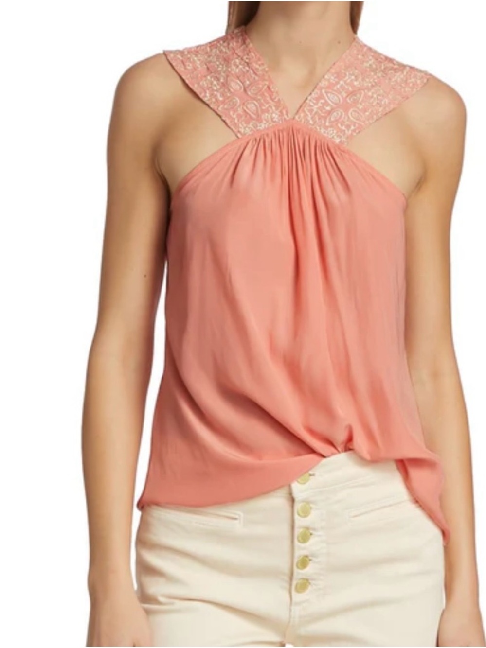 Ramy Brook Darby Halter top size Large- Coral
